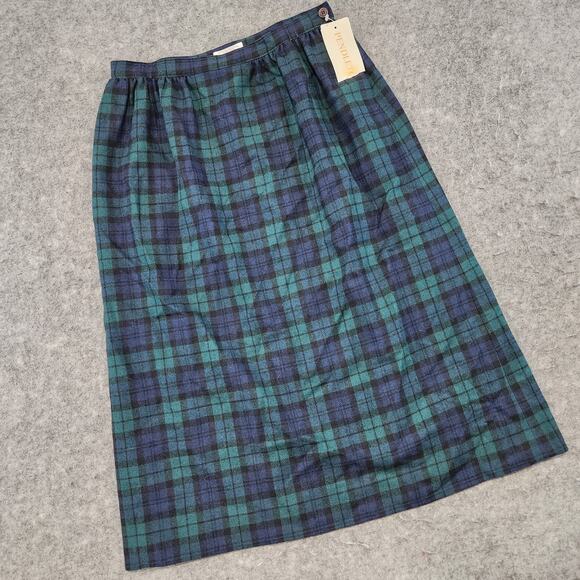 VTG Pendleton Womens 12 Pleated Midi Skirt Black Watch Tartan Plaid Virgin Wool - Picture 2 of 16